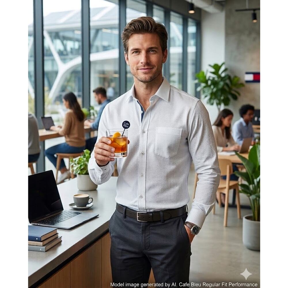 Cafe Bleu Mens 2XL White Textured Long Sleeve Button Down Shirt